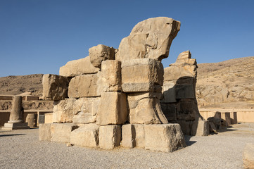 Iran, northern Shiraz, Persepolis (Takht-e-Jamshid - the throne of Jamshid): Ancient gate in the afternoon.