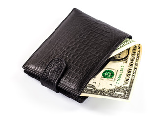men's black wallet money in cash white background