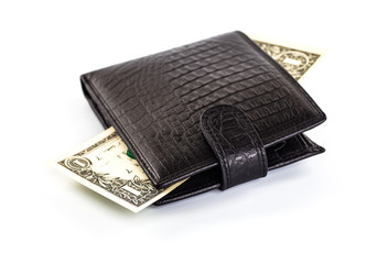 men's black wallet money in cash white background