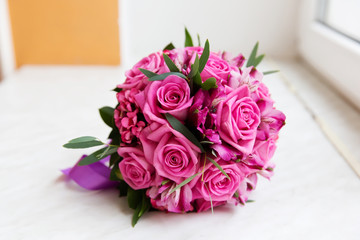 Beautiful bridal bouquet of pink roses