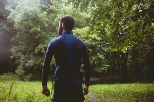 Fototapeta Athlete standing in forest