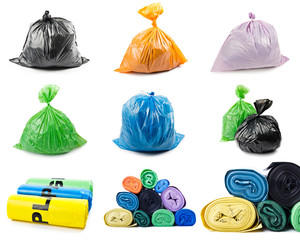 Collage of garbage bags