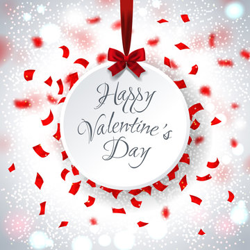 Happy valentines day against card surrounded by red confetti, vector illustration