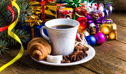 Obraz na płótnie Canvas A cup of coffee holidays, winter, christmas, hot drinks