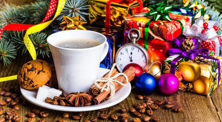 Obraz na płótnie Canvas A cup of coffee holidays, winter, christmas, hot drinks