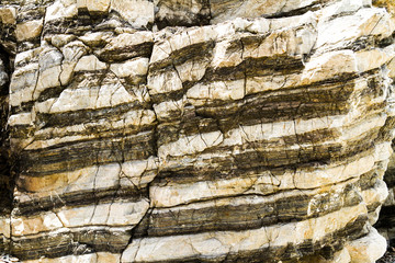 Layered rock formation folds on the Mediterranean island Crete, Greece
