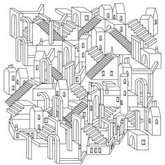 Vector zen art illustration. outline city
