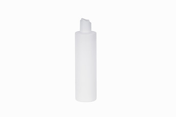 Small white plastic vial bottle filled isolated over the white background