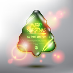 Merry Christmas and happy new year card. Design elements for holiday cards. Pebble stone in shape of christmas tree with realistic light and shadow on the light panel. Vector illustration. Eps10.