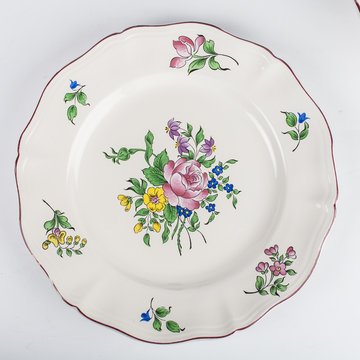 Art de la table. assiettes K&G Lun&eacute;ville mod&egrave;le Strasbourg, rose et tulipe. 1880 - 1922