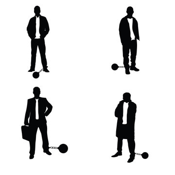 man silhouette with prision ball in black illustration
