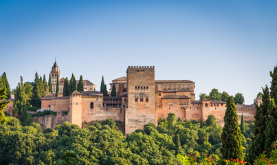Fototapeta na wymiar Famous Alhambra Royal Palace (UNESCO heritage) from the view point in front of the Alhambra hill