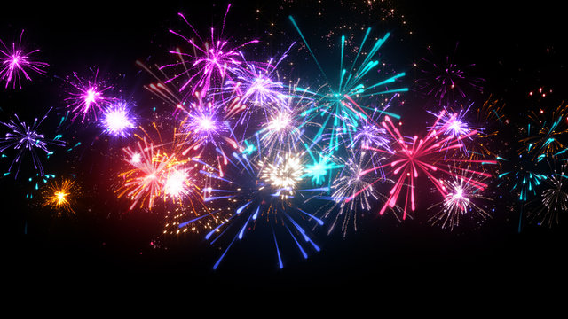 fireworks display with lots of colorful bursts. computer generated christmas illustration
