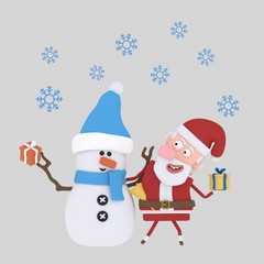 Santa Claus with a snowman.

Custom 3d illustration contact me!