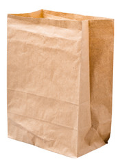 empty paper bag from the store is isolated on a white background