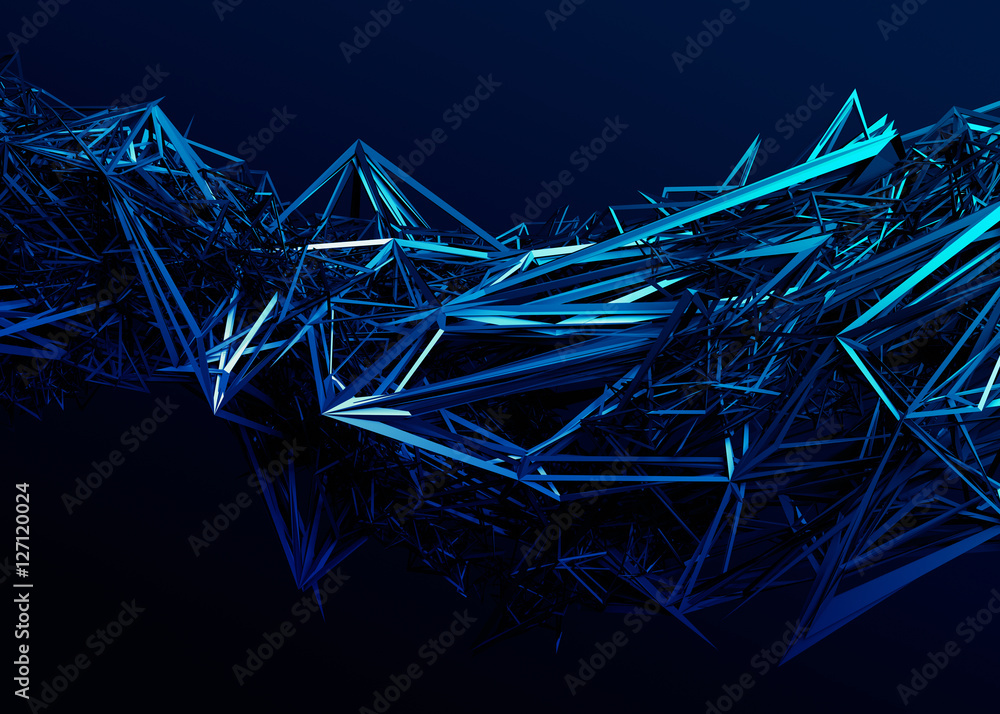 Poster abstract 3d rendering of chaotic surface. contemporary background with futuristic polygonal shape. d