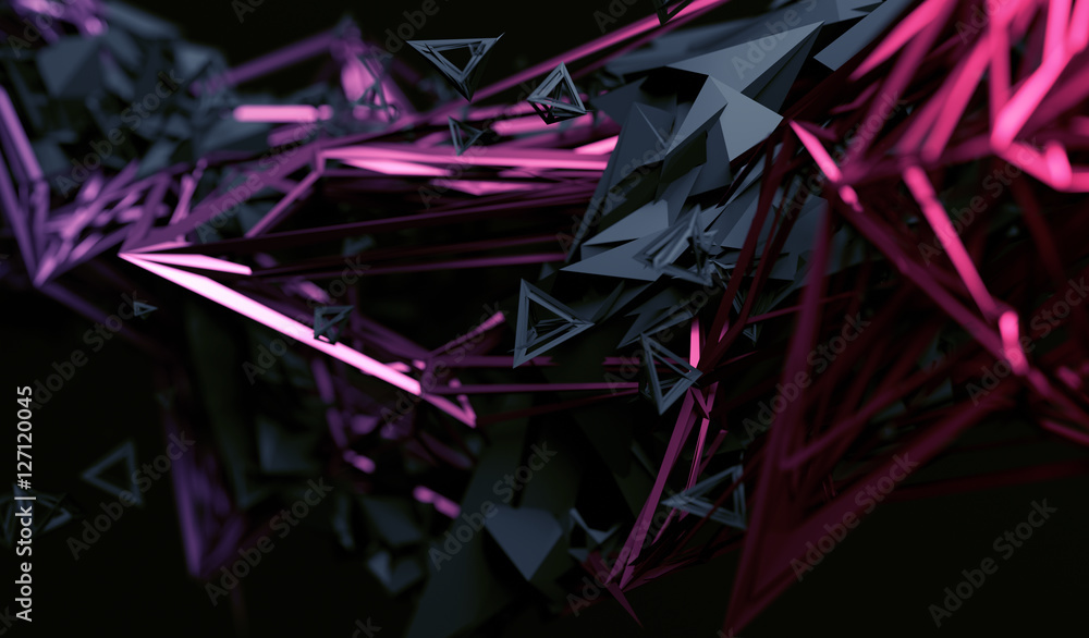 Poster abstract 3d rendering of chaotic surface. contemporary background with futuristic polygonal shape. d