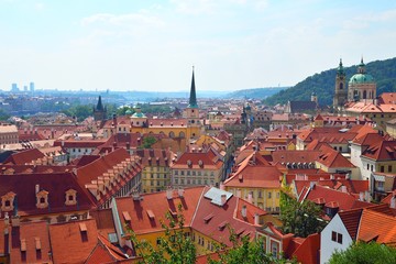 Red roofs of old Prague, a view from the castle