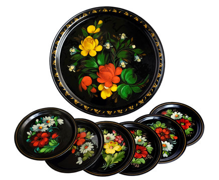 Trays decorated with painted Zhostovo