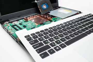 Repair laptop on white background,Computer laptop broken.