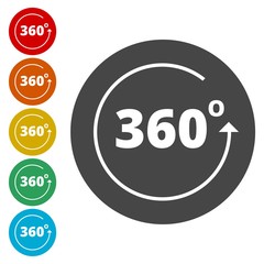 Angle 360 degrees sign icons set 