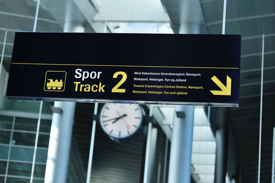 Train Directional Sign At Airport