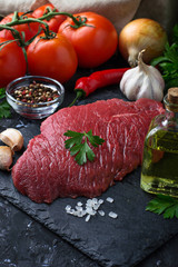 Raw fresh beef steak and vegetable