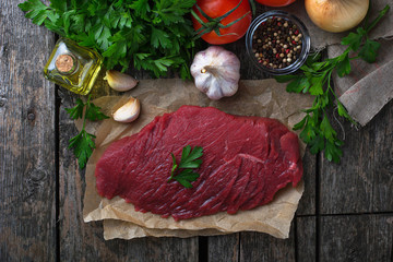 Raw fresh beef steak and vegetable