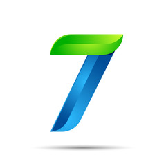 vector 3d Number seven 7 logo with speed green leaves. Ecology design for banner, presentation, web page, card, labels or posters.