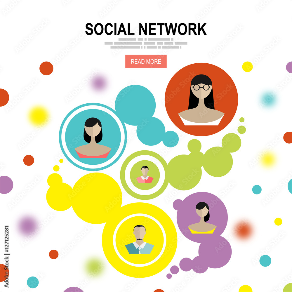 Poster social network vector concept. flat design illustration for web sites infographic design. communicat