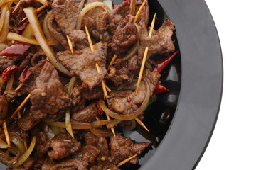 Chinese food. Chinese spicy veal on stick