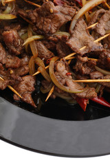 Chinese food. Chinese spicy veal on stick