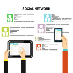 Social Network Vector Concept. Flat Design Illustration for Web Sites Infographic Design. Communication Systems and Technologies.