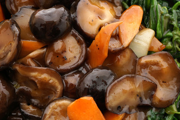 Chinese food. Fried mushrooms with vegetables