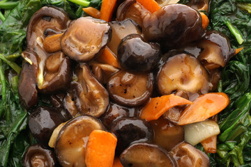 Chinese food. Fried mushrooms with vegetables