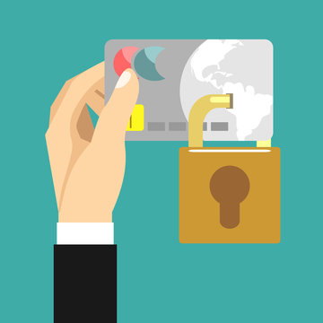 Secure Payment. Credit card and padlock. Vector illustration