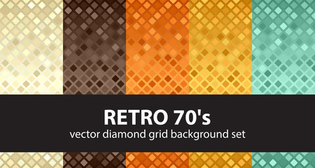 Diamond background set "Retro 70s". Vector seamless backgrounds