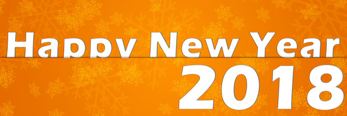 Template con scritta Happy New Year 2018 su sfondo arancio