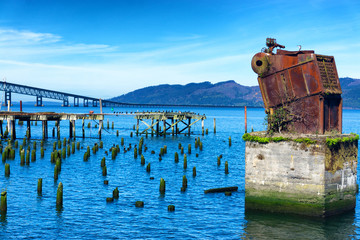 View of the Columbia River from the Astoria, Oregon waterfront - obrazy, fototapety, plakaty