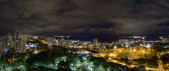 Naklejka premium Panoramic night HDR photo of the city Sao Jose dos Campos - Sao Paulo, Brazil - with cloudy sky