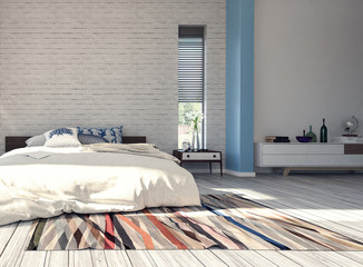 Modern design of bedroom 3d Render