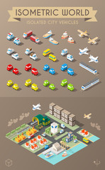 Isometric World. Set of Isolated Minimal City Vehicles.