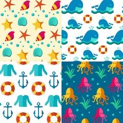 Seamless patterns nautical elements 