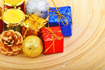 Christmas decor on wooden background