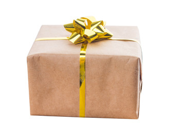 gift with golden bow on a white background