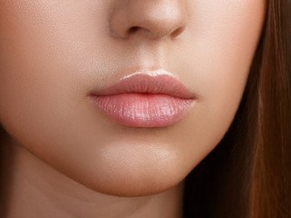 Obraz premium Perfect lips. Sexy girl mouth close up. Beauty young woman Smile. Natural plump full Lip. Lips augmentation. Close up detail