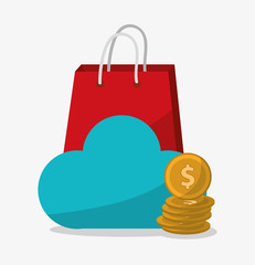 Cloud computing and bag icon. Digital marketing media ecommerce seo and business theme. Isolated design. Vector illustration