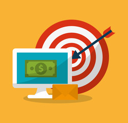 Computer and target icon. Digital marketing media ecommerce seo and business theme. Vector illustration