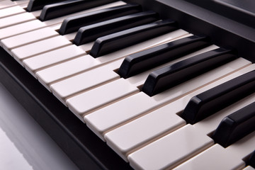 Electronic piano keyboard elevated view