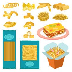 Pasta products vector set.